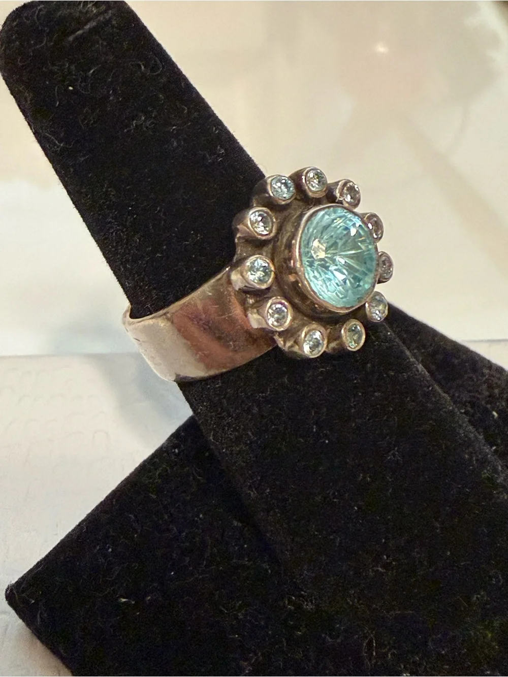 Vintage Sterling silver KumKum ring with blue topaz